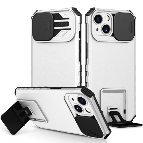 

For iPhone 15 Stereoscopic Holder Sliding Camshield Phone Case(White)