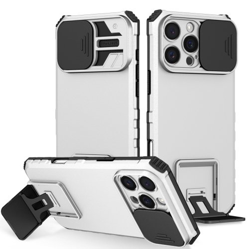 

For iPhone 16 Pro Stereoscopic Holder Sliding Camshield Phone Case(White)