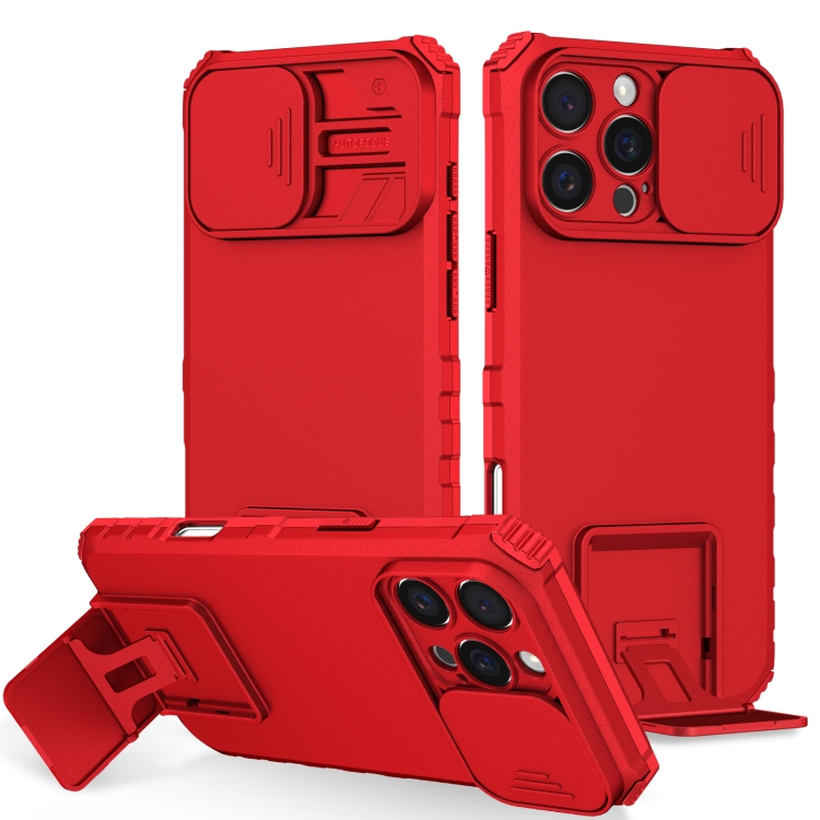 

For iPhone 16 Pro Stereoscopic Holder Sliding Camshield Phone Case(Red)