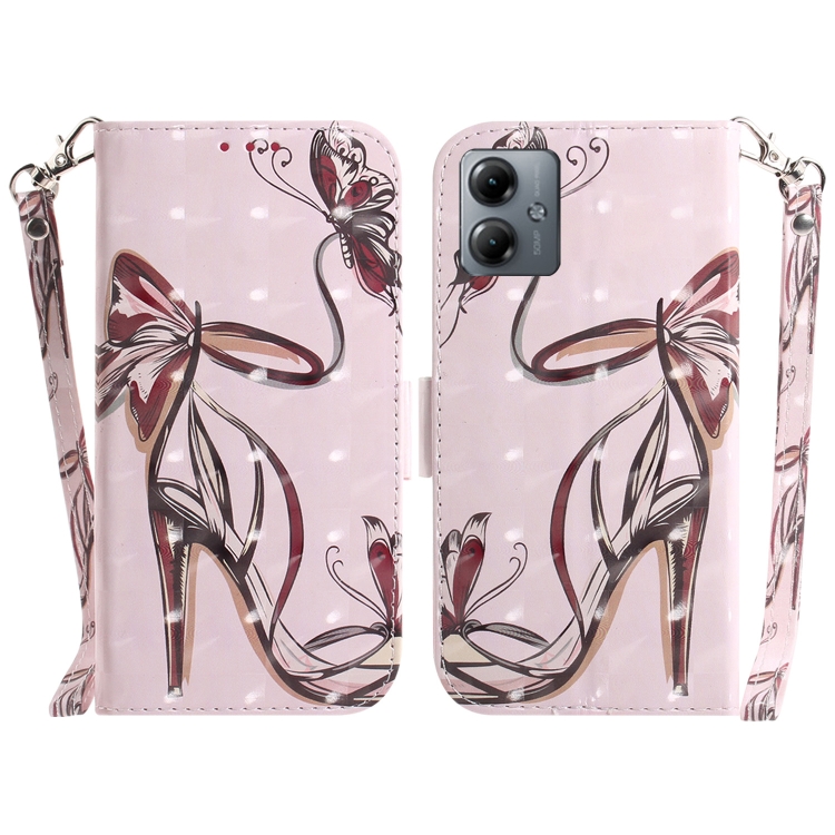 

For Motorola Moto G14 3D Colored Horizontal Flip Leather Phone Case(Butterfly High-heeled)