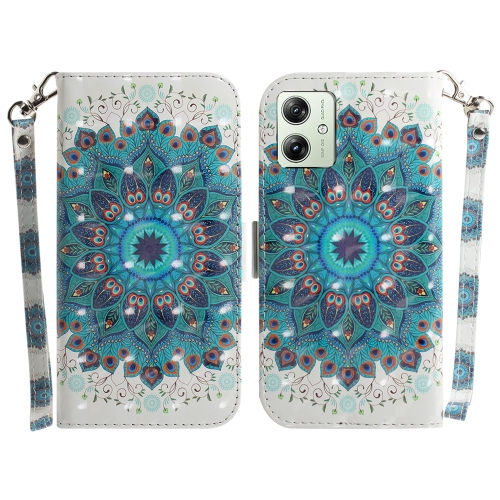 

For Motorola Moto G54 3D Colored Horizontal Flip Leather Phone Case(Peacock Wreath)