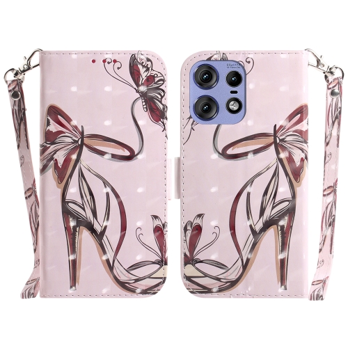 

For Motorola Edge 50 Pro 3D Colored Horizontal Flip Leather Phone Case(Butterfly High-heeled)