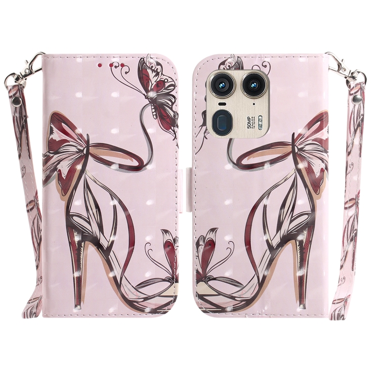 

For Motorola Edge 50 Ultra 3D Colored Horizontal Flip Leather Phone Case(Butterfly High-heeled)