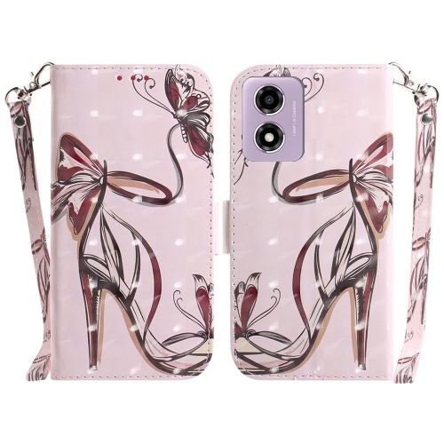 

For Motorola Moto G04s / Moto E14 3D Colored Horizontal Flip Leather Phone Case(Butterfly High-heeled)