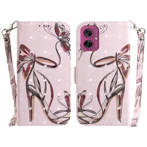 

For Motorola Moto G55 3D Colored Flip Leather Phone Case(Butterfly High-heeled)