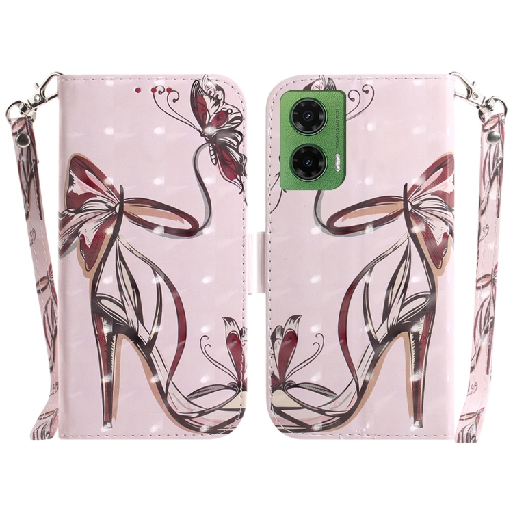 

For Motorola Moto G35 3D Colored Flip Leather Phone Case(Butterfly High-heeled)