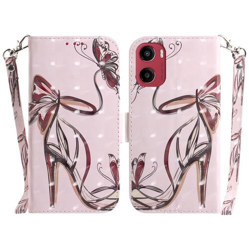 

For Motorola Moto G05 / E15 3D Colored Flip Leather Phone Case(Butterfly High-heeled)