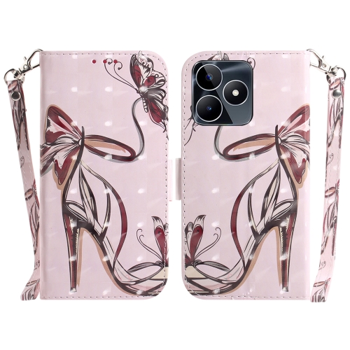 

For Realme C53 / Narzo N53 3D Colored Horizontal Flip Leather Phone Case(Butterfly High-heeled)