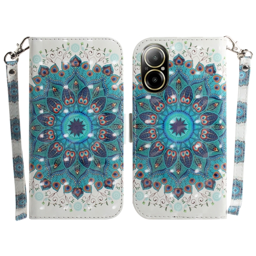 

For Realme C67 4G Global 3D Colored Horizontal Flip Leather Phone Case(Peacock Wreath)