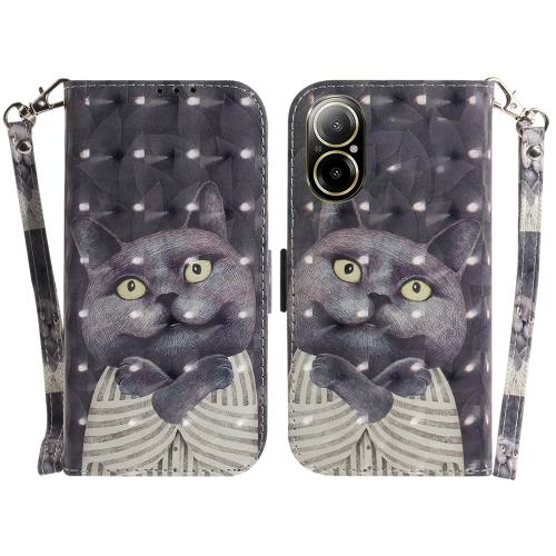 

For Realme C67 4G Global 3D Colored Horizontal Flip Leather Phone Case(Hug Cat)