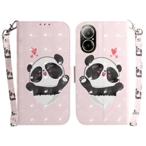 

For Realme C67 4G Global 3D Colored Horizontal Flip Leather Phone Case(Heart Panda)