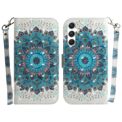 

For Samsung Galaxy S24 5G 3D Colored Horizontal Flip Leather Phone Case(Peacock Wreath)