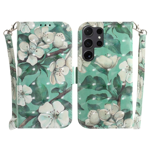 

For Samsung Galaxy S24 Ultra 5G 3D Colored Horizontal Flip Leather Phone Case(Watercolor Flower)