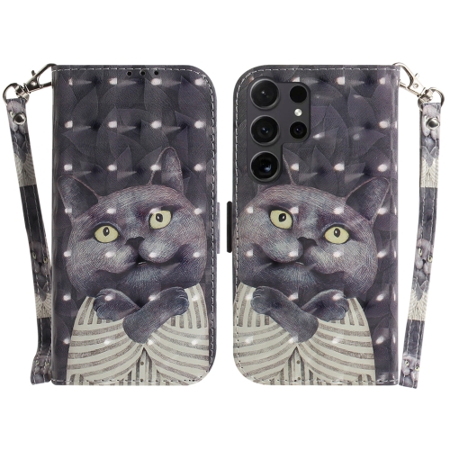 

For Samsung Galaxy S24 Ultra 5G 3D Colored Horizontal Flip Leather Phone Case(Hug Cat)