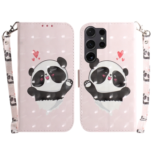 

For Samsung Galaxy S24 Ultra 5G 3D Colored Horizontal Flip Leather Phone Case(Heart Panda)