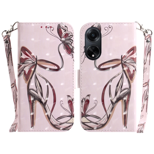 

For OPPO A98 5G / F23 5G India 3D Colored Horizontal Flip Leather Phone Case(Butterfly High-heeled)