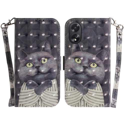

For OPPO A38 4G / A18 3D Colored Horizontal Flip Leather Phone Case(Hug Cat)
