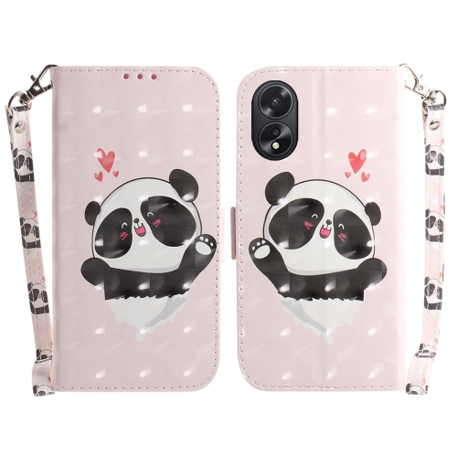 

For OPPO A38 4G / A18 3D Colored Horizontal Flip Leather Phone Case(Heart Panda)