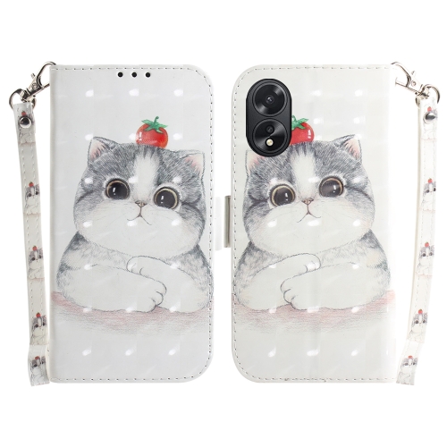 

For OPPO A38 4G / A18 3D Colored Horizontal Flip Leather Phone Case(Cute Cat)