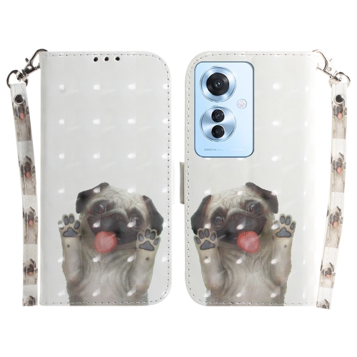 

For OPPO Reno11 F Global 3D Colored Horizontal Flip Leather Phone Case(Pug)