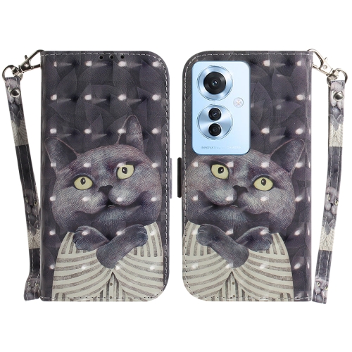 

For OPPO Reno11 F Global 3D Colored Horizontal Flip Leather Phone Case(Hug Cat)