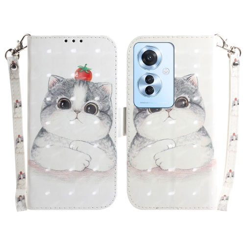 

For OPPO Reno11 F Global 3D Colored Horizontal Flip Leather Phone Case(Cute Cat)