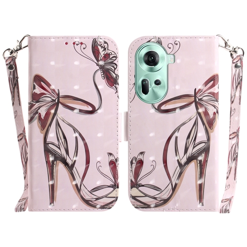 

For OPPO Reno11 Global 3D Colored Horizontal Flip Leather Phone Case(Butterfly High-heeled)