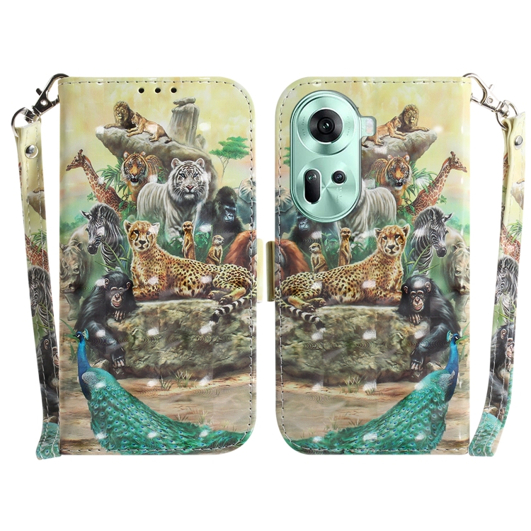 

For OPPO Reno11 Global 3D Colored Horizontal Flip Leather Phone Case(Zoo)