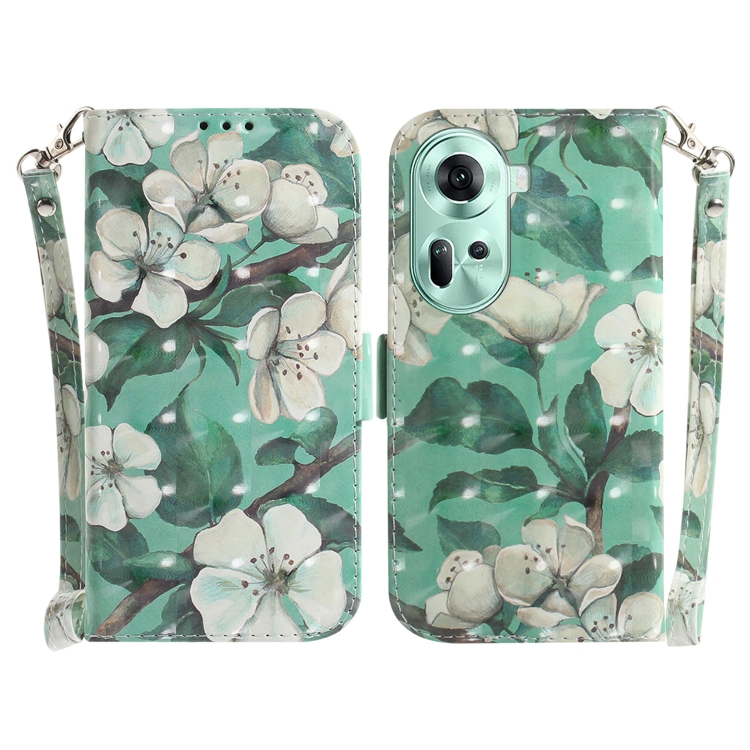 

For OPPO Reno11 Global 3D Colored Horizontal Flip Leather Phone Case(Watercolor Flower)