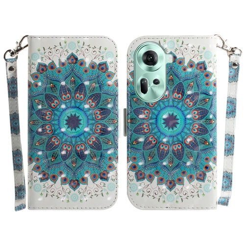 

For OPPO Reno11 Global 3D Colored Horizontal Flip Leather Phone Case(Peacock Wreath)