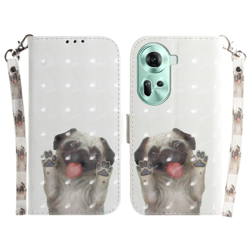 

For OPPO Reno11 Global 3D Colored Horizontal Flip Leather Phone Case(Pug)