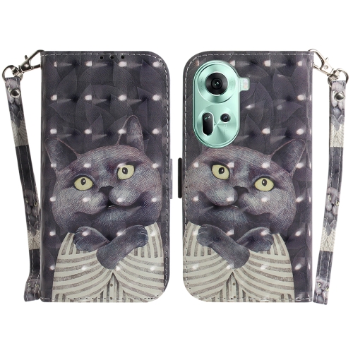 

For OPPO Reno11 Global 3D Colored Horizontal Flip Leather Phone Case(Hug Cat)