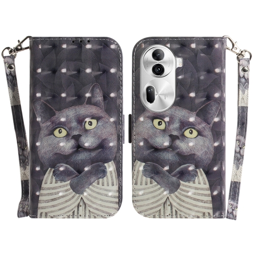 

For OPPO Reno11 Pro 5G Global 3D Colored Horizontal Flip Leather Phone Case(Hug Cat)