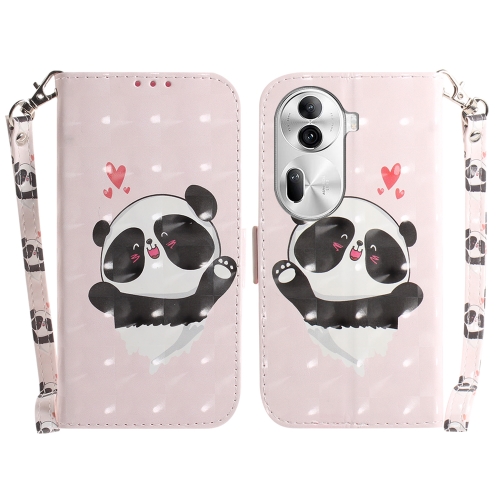 

For OPPO Reno11 Pro 5G Global 3D Colored Horizontal Flip Leather Phone Case(Heart Panda)