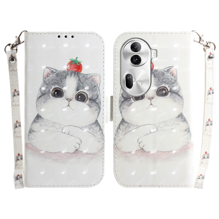 

For OPPO Reno11 Pro 5G Global 3D Colored Horizontal Flip Leather Phone Case(Cute Cat)