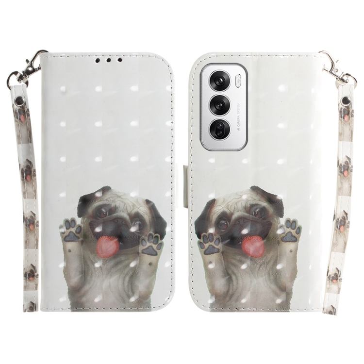 

For OPPO Reno12 5G Global 3D Colored Horizontal Flip Leather Phone Case(Pug)