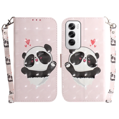 

For OPPO Reno12 5G Global 3D Colored Horizontal Flip Leather Phone Case(Heart Panda)