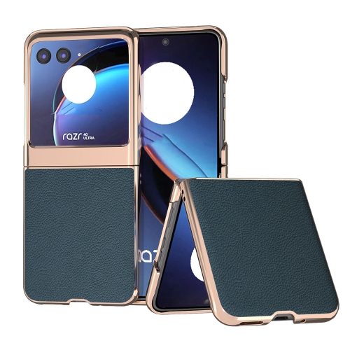 

For Motorola Razr 40 Ultra Nano Electroplating Genuine Leather + PC Litchi Texture Phone Case(Green)