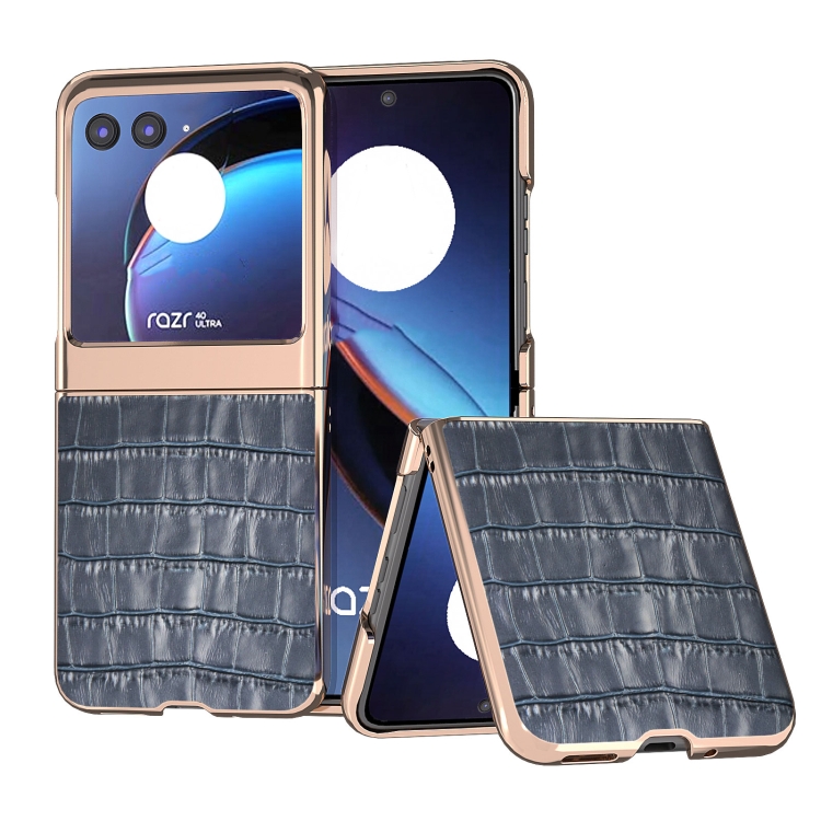 

For Motorola Razr 40 Ultra Crocodile Texture Genuine Leather Phone Case(Blue)