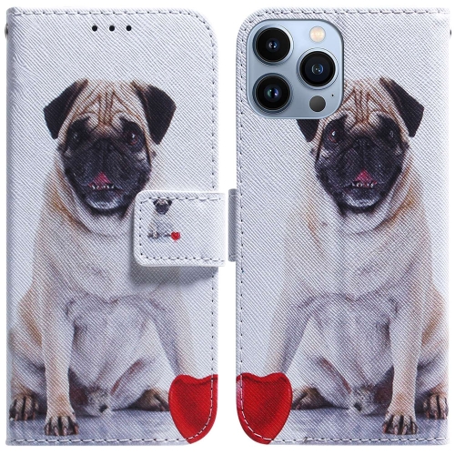 

For iPhone 15 Pro Max Coloured Drawing Flip Leather Phone Case(Pug)