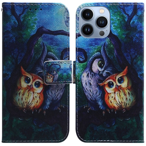 

For iPhone 15 Pro Coloured Drawing Flip Leather Phone Case(Oil Painting Owl)