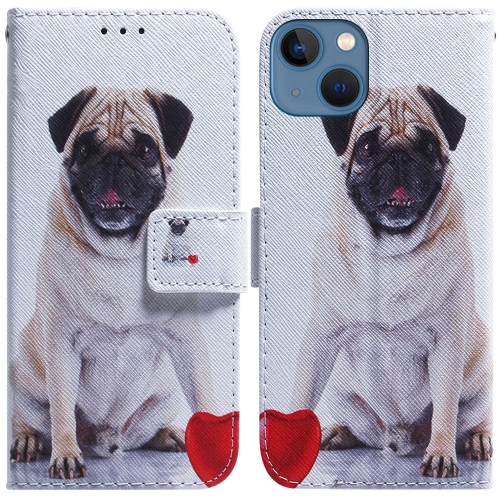 

For iPhone 15 Coloured Drawing Flip Leather Phone Case(Pug)