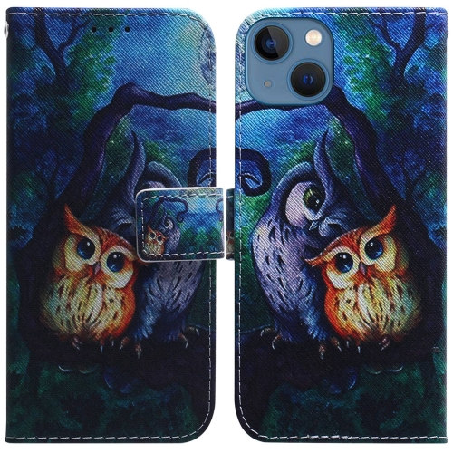 

For iPhone 14 Plus Coloured Drawing Flip Leather Phone Case(Oil Painting Owl)