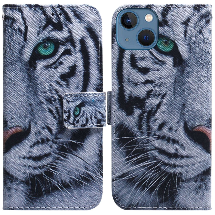 

For iPhone 14 Coloured Drawing Flip Leather Phone Case(Tiger)