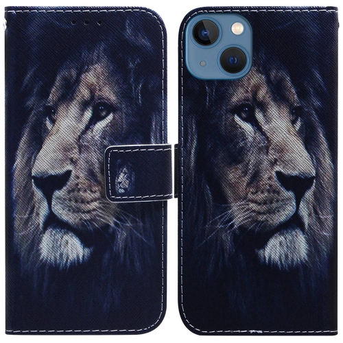 

For iPhone 14 Coloured Drawing Flip Leather Phone Case(Lion)