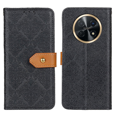 

For Huawei Nova Y91 4G / Enjoy 60X European Floral Embossed Leather Phone Case(Black)