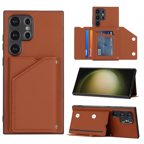 

For Samsung Galaxy S24 Ultra 5G Skin Feel PU + TPU + PC Card Slots Phone Case(Brown)