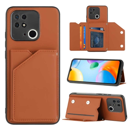 

For Xiaomi Redmi 10C Skin Feel PU + TPU + PC Card Slots Phone Case(Brown)