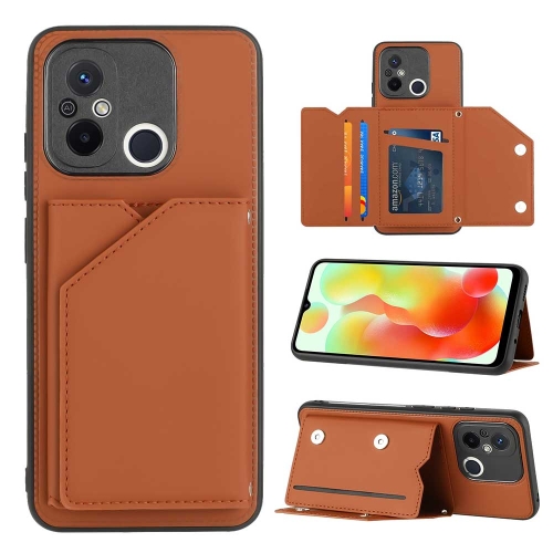 

For Xiaomi Redmi 12C / 11A Skin Feel PU + TPU + PC Card Slots Phone Case(Brown)