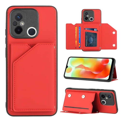 

For Xiaomi Redmi 12C / 11A Skin Feel PU + TPU + PC Card Slots Phone Case(Red)